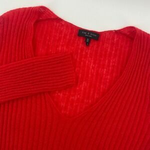 Rag & Bone Sweater Women Medium Red Mohair Angora Blend Ribbed V-Neck Knit Top